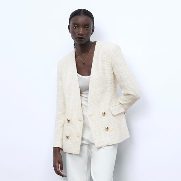 Zara Jackets & Blazers - DOUBLE BREASTED TEXTURED WEAVE JACKET SIZE S NWT
